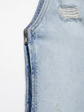  MQTIME  -  Vintage Women's Denim Halter Dress Sleeveless Perforated V-Neck Long Summer Dress for Ladies Holiday Fashion