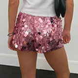 MQTIME  -  Women Sparkling Sequins Night Club Party Shorts Sexy Low Waist Slim Y2K Streetwear Bottoms Summer Holiday Outfitss All Matching