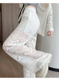 MQTIME  -  Lace Lace Waist Wide Leg Pants Summer New High Waist Hollow Out Straight Leg Pants Korean Fashion Loose White Casual Pants