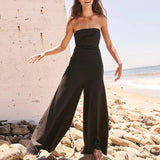 MQTIME  -  Sexy Tube Top High Waist Pocket Jumpsuits Elegant Lady Summer Sleeveless Playsuits Overalls High Street Commute Wide Leg Rompers