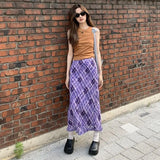 MQTIME  -  Vintage Purple Plaid Midi Long Skirt Plus Size Oversized 4XL Women Skirts y2k fairycore 2000s aesthetic korean clothing japanese