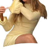 MQTIME  -  Sexy Women's Autumn and Winter New Flared Double Pleated Skirt Long Sleeve Slim Knit Short Skirt