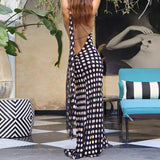 MQTIME  -  New Polka Dot Print Backless Evening Dress Women Elegant Halter Hollow High Waist Long Dress Fashion Sleeveless Slim Robe Dress