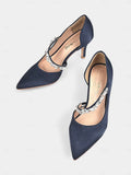 MQTIME  -  Sexy Side Cut Out High Heels Pointed Toe Satin Strap Rhinestone Chain Women Dress Sandals