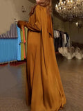 MQTIME  -  Women Indie Folk Solid Color Evening Maxi Dresses 2024 New Spring Flared Sleeves High-neck Muslim Dress Robe Vestioes