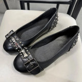 MQTIME  -  Size 42 Punk Buckle Straps Mary Jane Flats Shoes Women Slip On Comfortable 2000's Round Toe Eyelet Bow Y2K Casual Ballet Shoes