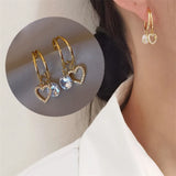 Mqtime Double Side Love Heart Hoop Cubic Zirconia Dangle Earrings Minimalist Gold Plated Huggies Simple Drop Earrings for Women