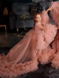 MQTIME  -  Baby Shower Dresses For Pregnant Woman Tulle Robe Maternity Photography Props Ruffles Pink Puffy Long Dress Premama Photoshoot