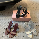 MQTIME  -  New Versatile Open Toed Round Head Rear Tripping Strap One Word Strap Metal Buckle High Heel Sandals for Women