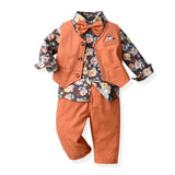 MQTIME  -  Fashion New Kids Boys Gentleman Clothing Set Long Sleeve Floral Bowtie Shirts+Vest+Trousers Toddler Boy Formal Suit