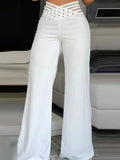 MQTIME  -  Women Pants Loungewear Spring Summer Hollow Fashion Ladies Trousers Solid Elastic Waist Wide Leg Pants Streetwear