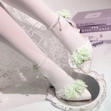 MQTIME  -  Lolita cosplay high heel Mary jane shoes y2k heels rose wedding shoes bridal heels pointed toe heel green white heel