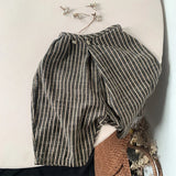  MQTIME  -  Children's Retro Striped Cotton And Linen Pant Spring Autumn New Japanese Boys And Girls Casual Loose Wide-Leg Pants WTP122