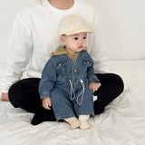 MQTIME  -  Baby Clothes 0-2 Y Infant Boys Casual Denim Jumpsuit Toddler Girls False Patchwork Hooded Romper