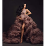 MQTIME  -  Tulle Maternity Robes With Bow Ruffled Layered Long Puffy Women Tulle Maternity Dress Custom Made For Photography