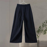 MQTIME  -  Fashion Stripe Pleated Wide Leg Pants For Women Casual Pockets High Waist Long Trousers Autumn New Lady Pants High Street