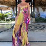 MQTIME  -  Fashion Pattern Printed Hollow Party Dress Summer Women Sexy Sleeveless Beach Dresses 2025 Elegant Off Shoulder Swing Long Dress