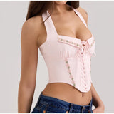 MQTIME  -  Elegant Print Criss-cross Lace Up Top Women Halter Sleeveless Backless Hollow Out Vest 2025 Summer Female Sexy Beach Tank Top