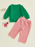 MQTIME  -  Baby Girl Christmas Outfit Reindeer Applique Ruffle Sleeve Top and Red Plaid Pants 2 Piece Set for Toddler Infant