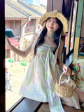 MQTIME  -  Woman Dress Sweet Elegant Floral Printed Lace Patchwork Sleeveless Bow Summer Fashion Party Mini Dresses Female Casual