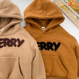 MQTIME  -  New Winter Toddler Girls Hoodies Letter Jacquard Plus Fleece Kids Baby Girls Sweatshirt Hooded Thicken Little Boys Pullovers