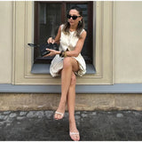 MQTIME  -  Two Pieces Set Women's Vest Skort Suits Sleeveless Button-front Top Ruffled Loose Shorts Summer Office Casual Daily Outfit