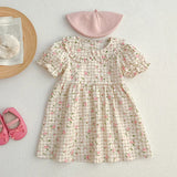 MQTIME  -  New Summer Kids Party Dresses Short Sleeved Cotton Floral Printing 2-6Yrs Baby Girls Princess Dress Sisters Clothes