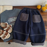 MQTIME  -  New Winter Kids Boys Jeans Plaid Plus Fleece Toddler Boys Demin Pant Versatile Elastic Waist Infant Baby Boys Warm Trouser