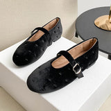 MQTIME  -  Red Velvet Buckle Strap Mary Janes Shoes Women Elegant Spring Autumn Flannel Flats Shoes Black Casual Ladies Shoes Footwear New