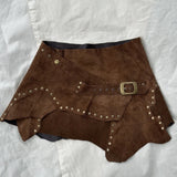MQTIME  -  Fashion Lrregular lotus Leaf Hem Suede Miniskirt A-line Metal Button Decoration skirt 2025 New Lady Autumn Winter Y2k Clothing