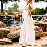 MQTIME  -  Maternity White Lace Maxi Gowns Dresses for Photo Shoot Sexy V Neck Backless Pregnancy Photography Dress Pregnant Baby Shower