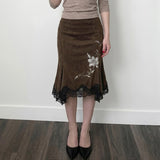 MQTIME  -  Vintage Flower Print Summer Temperament Medium Strecth Irregular Lace Patchwork Women's Skirts