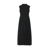 MQTIME  -  Women Mesh Splice Long Dresses Spring Summer Female Chic French Elegant Stand Collar Zip Sleeveless Vest Dress Lady Party Dress