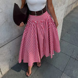 MQTIME  -  Fall Winter Pink Plaid Skirt Long Maxi A-Line Sweet Preppy Style Wool Blend Elegant Winter Skirt