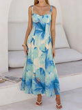 MQTIME  -  Summer Bohemian Style Pleated Vacation Dress Fashion High Waist Swing Maxi Dress Women Elegant Halter Sleeveless Printed Dress