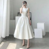 MQTIME  -  Luxury Women's Formal Dress Summer New White Elegant Satin Wedding Gown Sexy Backless Bow Slim Celebrity Midi Party Vestido 991P
