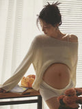 MQTIME  -   Women Photography Props White Knitted Maternity Pregnancy Full Sleeve Top with Shorts 2pcs Studio Photo Shoot Clothes