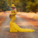  MQTIME  -  Long Sleeve Maternity Dresses for Photo Shoot Sexy Off Shoulder Lace Pregnancy Maxi Gown Dresses Pregnant Women Photography Prop