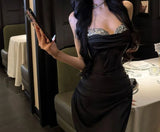 MQTIME  -  Diamond High-end Light Luxury Niche Toast Dress, Black Morning Gown, Strapless Dress