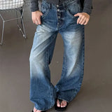 MQTIME  -  American High Street Wide Leg Washed Jeans Summer High Waist Pants Women Multi Button Contrast Stitch Baggy Loose Denim Trousers