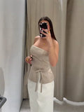 MQTIME  -  Elegant Lace Up Bow Women Pant Sets Sexy Backless Straps Sleeveless Top Loose Wide Leg Pants Suit Female 2025 Summer Lady Outfit