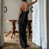 MQTIME  -  Fashion Temperament Backless Lady Long Dress Chic Evening Hollow Sleeveless Suspender Dress Casual Street Solid Color Robe Dress