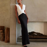  MQTIME  -  Women's New Fashion Strap Dress, Women's Slimming Splicing Long Dress, Evening Dress