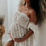  MQTIME  -  Off-the Shoulder Lace Maternity Dresses For Photo Shoot Short Sleeve Pregnancy Photography Props
