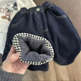 MQTIME  -  Kids Boys Jeans New Winter Solid Color Plus Fleece Toddler Kids Girls Harem Pant New Winter Plaid Little Boys Demin Pant