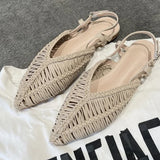 MQTIME  -  New Pointed Roman Sandals Women's Summer Flat Bottom Hollow Word with Bag Head Cool Slippers
