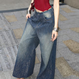  MQTIME  -  Y2K Rhinestone Wide Leg Jeans Women Gradient Washed Baggy Denim Pant Low Waist Sparkly Glitter Flare Trouser Streetwear