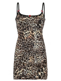 MQTIME  -   Leopard Printed Slip Mini Dress Women's Clothing Flower Spliced Bow Sleeveless Backless Tight Short Dresses Y2K Outfit