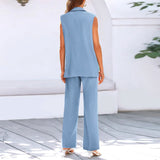 MQTIME  -  Workwear Women's 2 Piece Outfits Sleeveless Suit Vest And Wide Leg Pants Business Office Ladies Set Elegant Formal Clothes