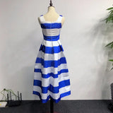 MQTIME  -  Summer Fashion Retro Satin Dress Sleeveless Suspenders Striped A-line Mid Skirt Pleated Cocktail Striped Dress Party Long